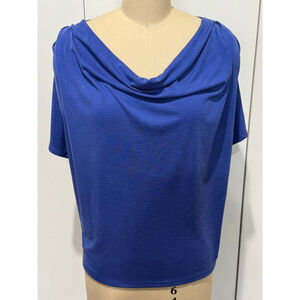 Women's Unbranded Blue draped cowl neck dolman Short Sleeve textured knit top M